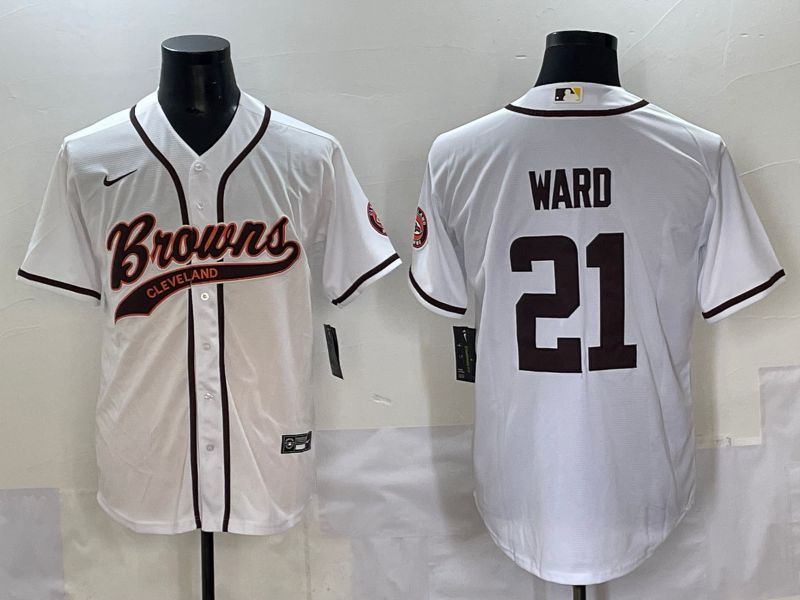 Men 2025 Cleveland Browns 21 Ward White Joint Name Nike Limited NFL Jersey style 1